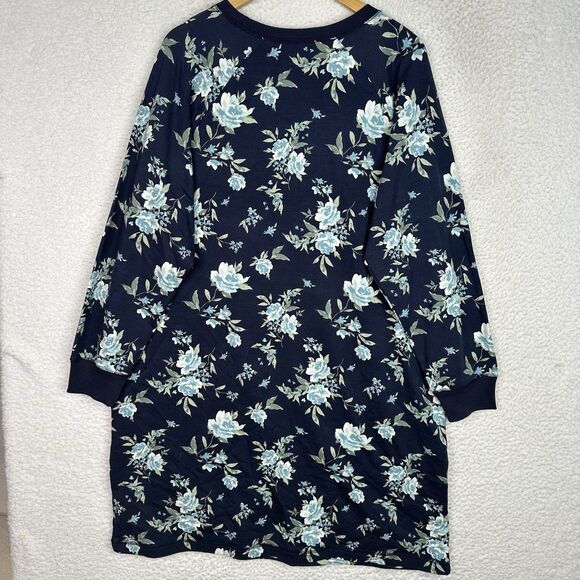 Garnet Hill XL Sweatshirt Dress Navy Floral Cotton Tencel Blend Cozy Casual - Picture 10 of 14